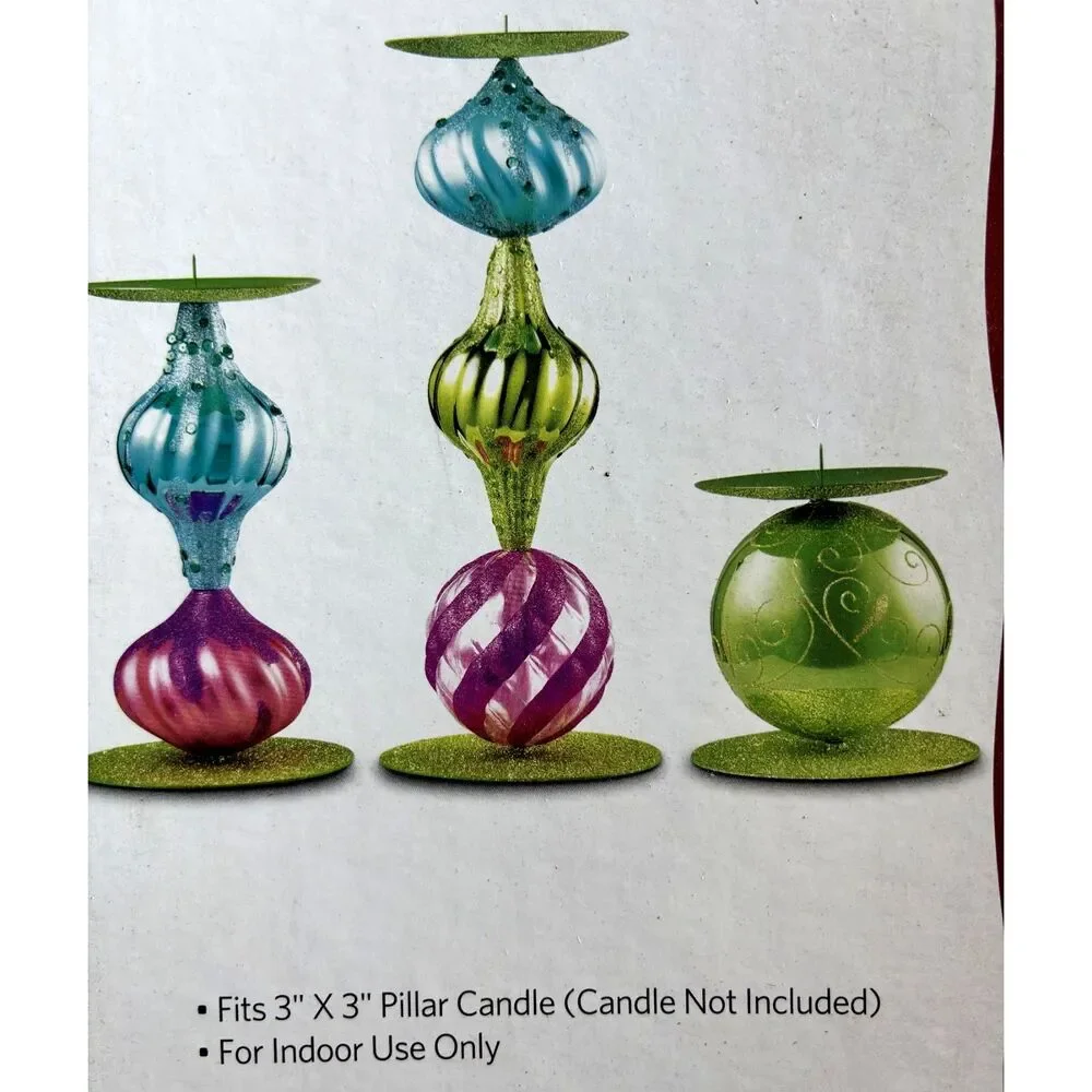 Member's Mark 3 Piece Shatterproof Candle Holders Glitter Christmas Decor NIB